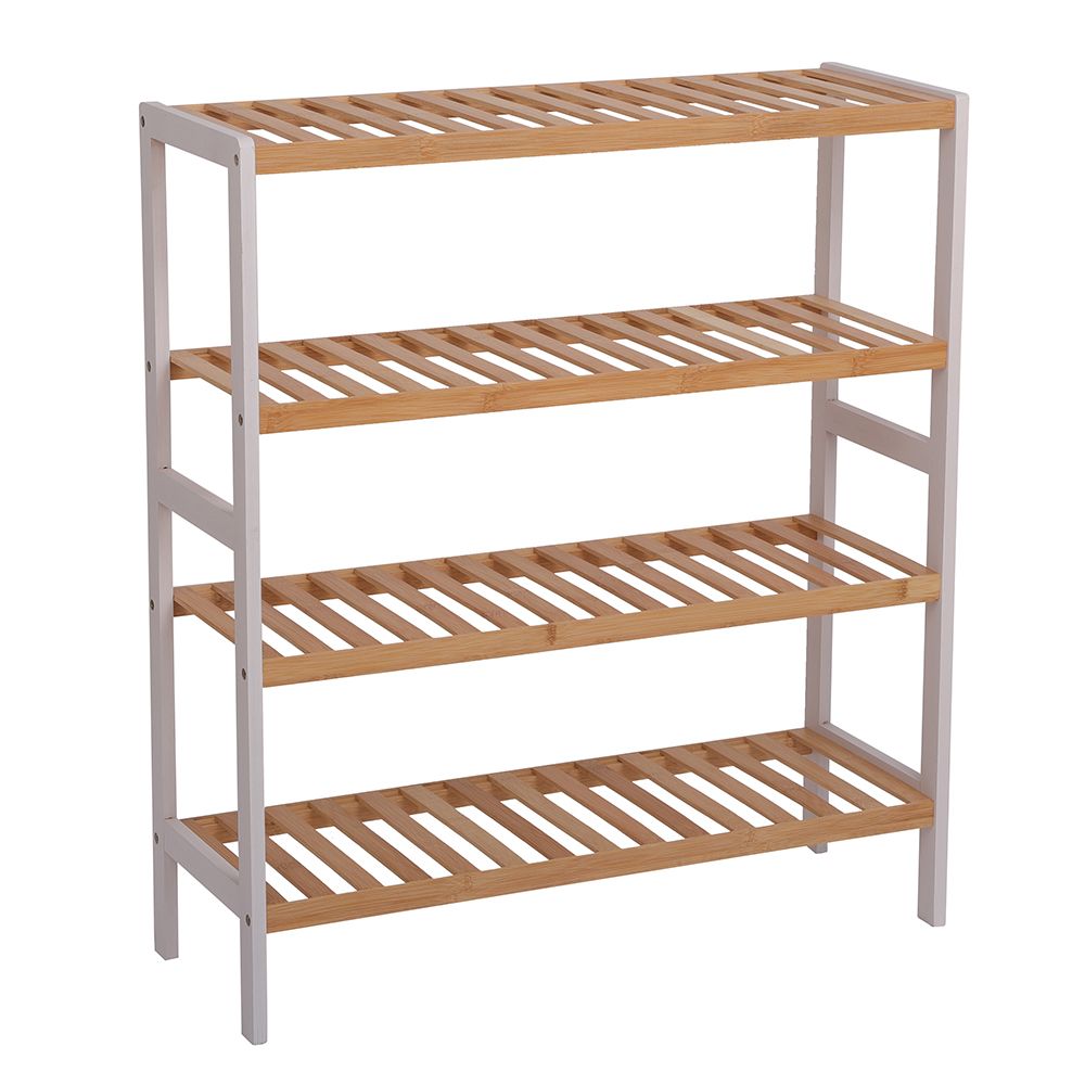 100% Bamboo Shoe Rack Bench, Shoe Storage, 4-Layer Multi-Functional Cell Shelf, Can Be Used For Entrance Corridor, Bathroom, Living Room And Corridor 70 * 25 * 80 - Natural and White