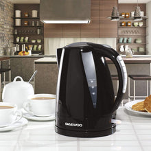 Load image into Gallery viewer, Daewoo Balmoral 1.6L Plastic Kettle (220-240V/50-60Hz/2520-3000W) with Removable &amp; Washable Limescale Filter and 360 Rotation Base, Locking Lid with Auto &amp; Manual Switch Off and LED Indicator - Black
