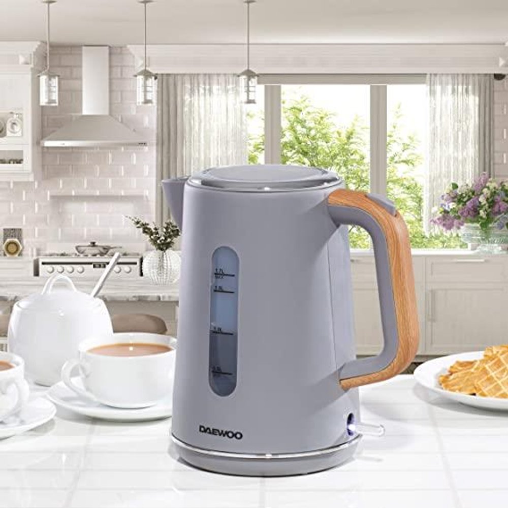 Daewoo Stockholm 1.7L Electric Kettle 2200W Cordless Wood Effect Matte Grey