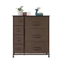 Load image into Gallery viewer, Dresser with 7 Drawers - Furniture Storage Tower Unit for Bedroom, Hallway, Closet, Office Organization - Steel Frame, Wood Top, Easy Pull Fabric Bins, Brown
