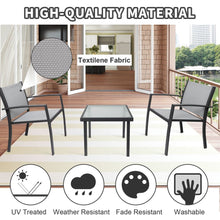 Load image into Gallery viewer, Grey Garden Furniture Set 2 Seater, Indoor Outdoor 3 Piece set Patio Furniture Set, Garden Table and Chairs, 2 ArmChairs + Glass Coffee Table Suitable for Patio Backyard Poolside
