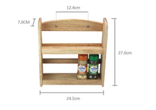 Load image into Gallery viewer, Solid Hevea Wood 2 Tier Spice Rack Herb Rack Wall Mount Wooden Storage Holder Stand -6328
